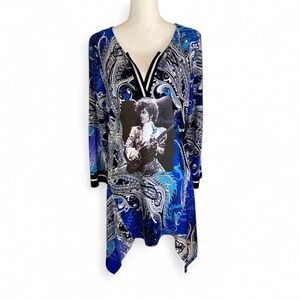 UPCYCLED PRINCE DRESS/SHIRT BLUE/BLACK PAISLEY LADIES XL 80'S MUSIC‎ BANDS